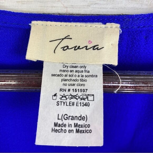 Tovia Scoop Neck Tie Waist Tunic Shirt Dress Cobalt Blue Large Mini - Picture 10 of 13